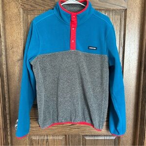 Lands' End Men's Teal Blue, Gray & Red Snap-Front Fleece Pullover